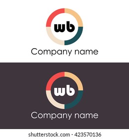 WB letters business logo icon design template. Symbol with four colors circle