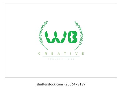 WB letters eco logo with leaf. Fresh nature and healthy leaf logo design.