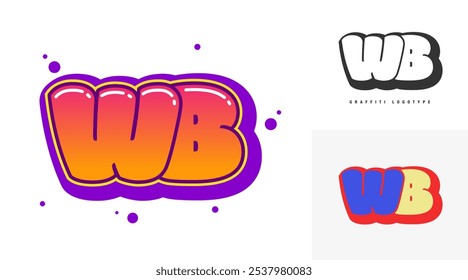 WB logo design for festival or party. Initial letter w and b in graffiti style. Creative modern lettering company name of font typography. Kids trendy logotype or identity. Vector illustration.