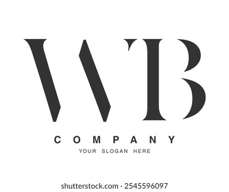 WB logo design. Initial letter w and b serif font style. Creative classic company name typography. Trendy logotype or identity. Vector illustration.