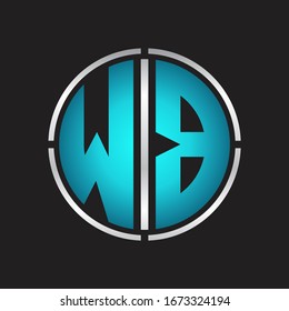 WB Logo initial with circle line cut design template on blue colors
