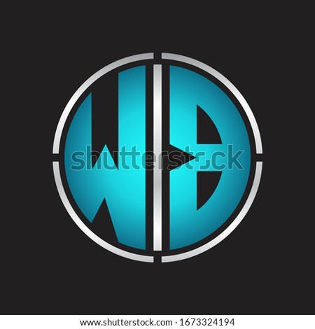 WB Logo initial with circle line cut design template on blue colors