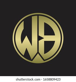 Círculo monográfico con logotipo WB con estilo de cinta en piezas en colores dorados