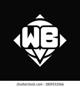 WB Logo monogram with circle shape and square rotate rounded design template on black background