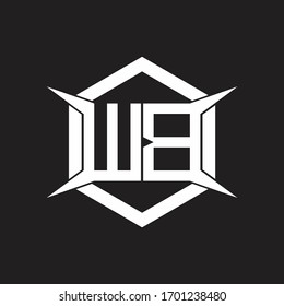 WB Logo monogram with hexagon and four taper shape design template