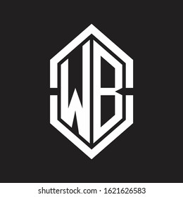 WB Logo monogram with hexagon shape and outline slice style with black and white