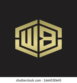 WB Logo monogram with hexagon shape and piece line rounded design tamplate on gold colors