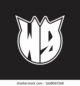 WB Logo monogram with horn shape style design isolated on black background