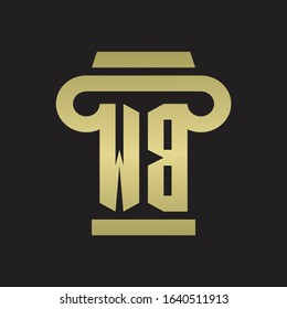 WB Logo monogram with pillar style design template with gold colors