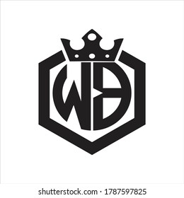 WB Logo monogram rounded by hexagon shape with crown design template on white background