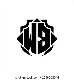 WB Logo monogram with shield line and 3 arrows shape design template on white background
