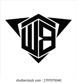 WB Logo monogram with wings arrow around design template on white background