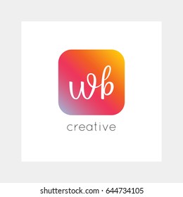 WB logo, vector. Useful as branding, app icon, alphabet combination, clip-art.