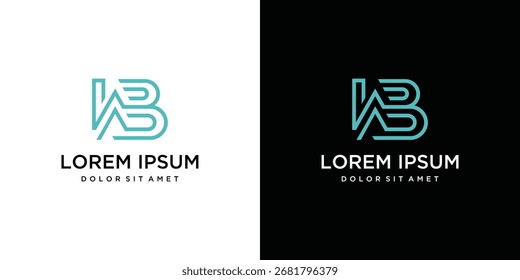 O logotipo da carta do monograma da WB é feito com linhas, um design para um negócio luxuoso, elegante e simples.	