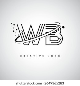 Logotipo de Monograma de Órbita WB - Marca de Letra Mínima Futurista com Linha de Arte Circular, Pontos Inspirados na Tecnologia e Conceito de Movimento Espacial para Identidade de Marca Moderna