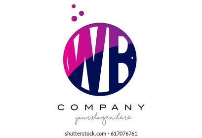 WB W B Circle Letter Logo Design with Purple Magenta Dots Bubbles Vector Illustration