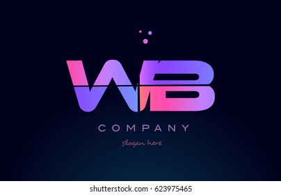 wb w b creative color blue background pink purple blue magenta alphabet letter company logo vector icon design
