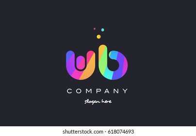 wb w b  creative rainbow green orange blue purple magenta pink artistic alphabet company letter logo design vector icon template