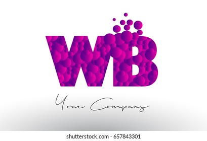 WB W B Dots Letter Logo with Purple Pink Magenta Bubbles Texture Vector.