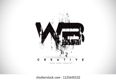 WB W B Grunge Brush Letter Logo Design in Black Colors. Creative Brush Letters Vector Illustration.