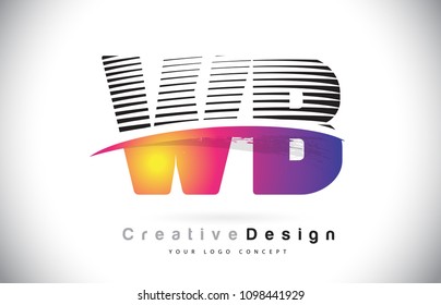 WB W B Letter Logo Design With Creative Lines and Swosh in Purple Brush Color Vector Illustration.