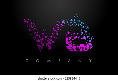 WB W B Letter Logo with Purple Blue Particles and Bubble Dots Design Vector.