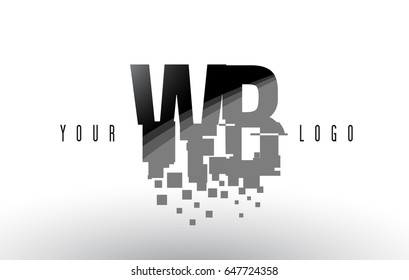 WB W B Pixel Letter Logo with Digital Shattered Black Squares. Creative Letters Vector Illustration.