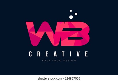 WB W B Purple Letter Logo Design with Low Poly Pink Triangles Concept