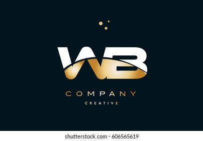 wb w b  white yellow gold golden metal metallic luxury alphabet company letter logo design vector icon template
