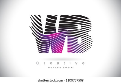 WB W B Zebra Texture Letter Logo Design With Creative Lines and Swosh in Purple Magenta Color Vector.