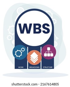 WBS - Work Breakdown Structure acronym. business concept background. vector illustration concept with keywords and icons. lettering illustration with icons for web banner, flyer, landing