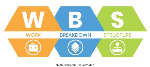 WBS - Work Breakdown Structure acronym. business concept background. vector illustration concept with keywords and icons. lettering illustration with icons for web banner, flyer, landing