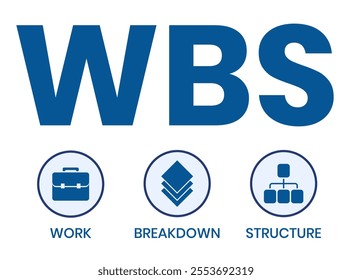 WBS - Work Breakdown Structure acronym. business concept background. vector illustration concept with keywords and icons. lettering illustration with icons for web banner, flyer, landing