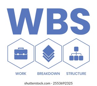 WBS - Work Breakdown Structure acronym. business concept background. vector illustration concept with keywords and icons. lettering illustration with icons for web banner, flyer, landing