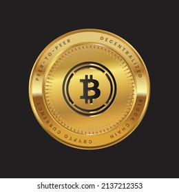 Logo de WBTC Cryptocurrency en el concepto de color negro de la moneda de oro. Símbolo de la tecnología de la cadena de bloques de monedas de bitcoin envuelto. Ilustración vectorial.