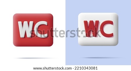 WC 3d sign, square with rounded coerners and letters in red and white colors