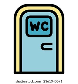 Vector de contorno de icono de la puerta Wc. Habitación femenina. Color del baño de aseo de aseo plano
