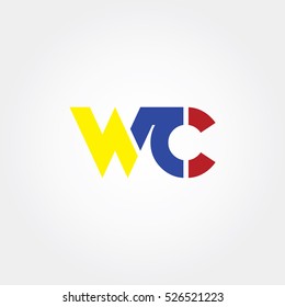 WC flat initial letter logo combining yellow, blue and red