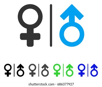 WC Gender Symbols flat vector illustration. Colored wc gender symbols gray, black, blue, green icon versions. Flat icon style for application design.