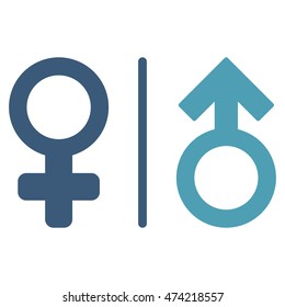 WC Gender Symbols icon. Vector style is bicolor flat iconic symbol, cyan and blue colors, white background.