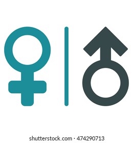 WC Gender Symbols icon. Vector style is bicolor flat iconic symbol, soft blue colors, white background.