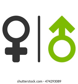 WC Gender Symbols icon. Vector style is bicolor flat iconic symbol, eco green and gray colors, white background.