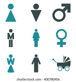 WC Gender Symbols vector icon set. Style is bicolor soft blue flat symbols isolated on a white background.