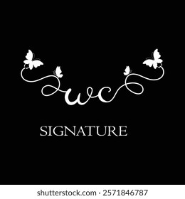 WC Handwritten initial letter, WC simple signature vector logo with butterfly shape variation, beauty, photography letter logo design. W C