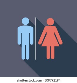 WC icon. Flat vector related icon with long shadow for web and mobile applications. It can be used as - logo, pictogram, icon, infographic element. Vector Illustration.