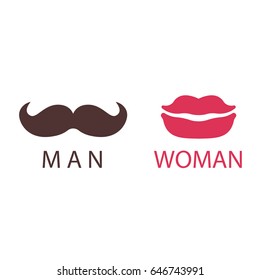 wc icon lips and mustache - toilet sign in pure funny style - toilet door vector symbol