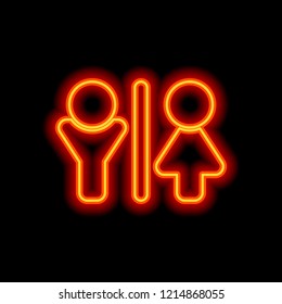 WC icon. Man and woman sign. Orange neon style on black background. Light icon
