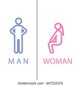 Wc Icon Man And Woman - Toilet Sign In Pure Funny Style - Toilet Door Vector Symbol