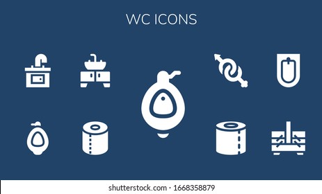 conjunto de iconos wc. 9 iconos wc rellenos. Urinaria incluida, papel higiénico, rosca, caja de coser, Bidet, iconos de género