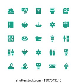 wc icon set. Collection of 25 filled wc icons included Sink, Toilet, Child, Shuriken, Restrooms, Restroom, Bidet, Toilet paper, Portable toilets, Hand dryer